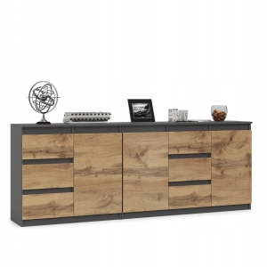 KOMODA SZAFKA ZESTAW DUŻA POJEMNA SZUFLADY GRAFIT DĄB WOTAN NATALIA 200 cm