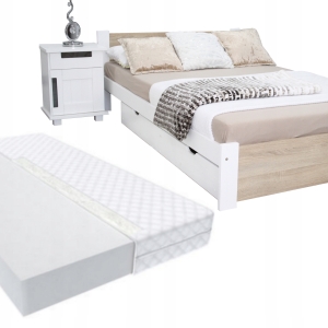 Łóżko pojedyncze 3D 90x200 białe dąb sonoma MATERAC Pi + stelaż gratis